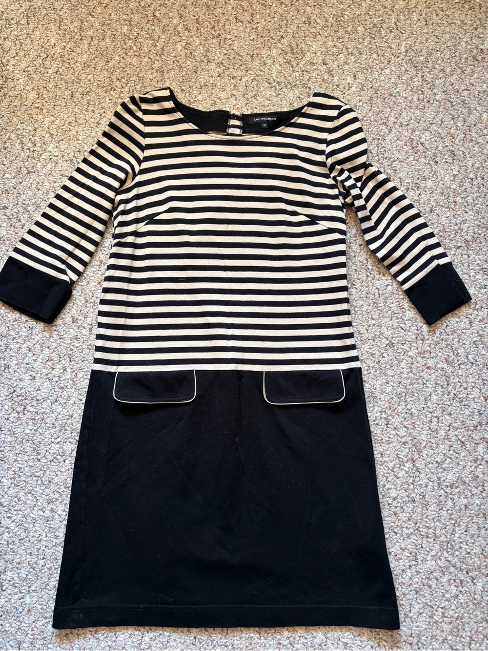 lautreamont black white striped jersey dress size 38 (medium) knee length
